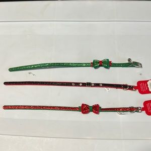 Pet Holiday red and black dog collars and green cat collar